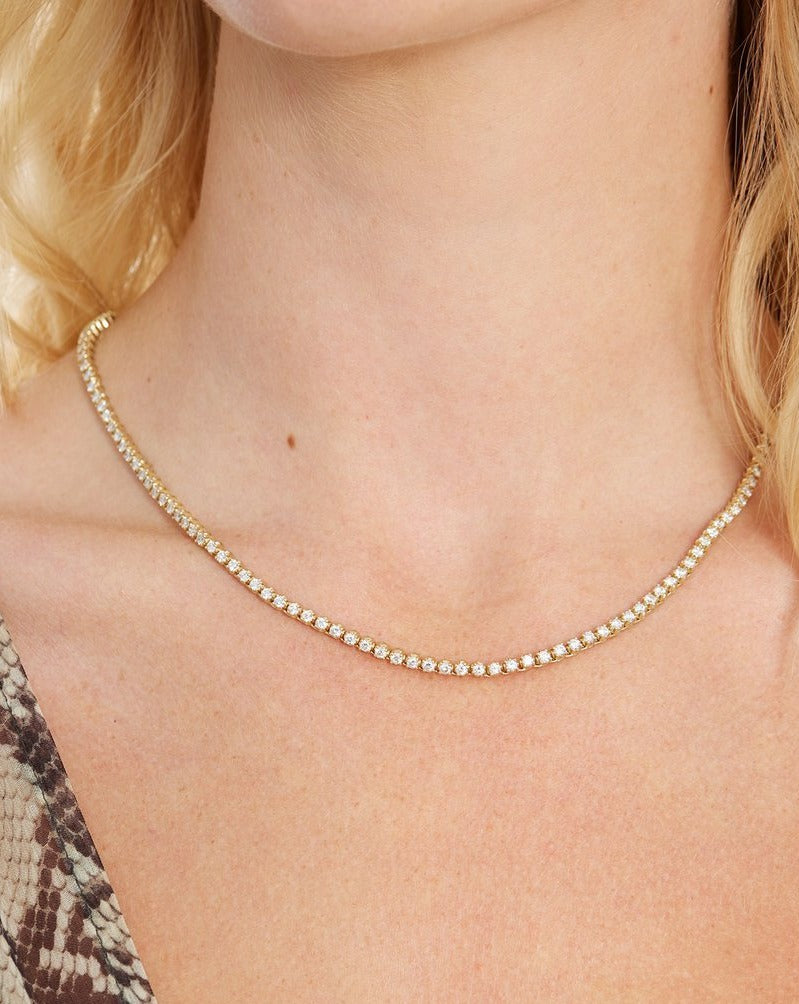 Try on view of Diamond Tennis Yellow Gold Necklace 4.12 cts