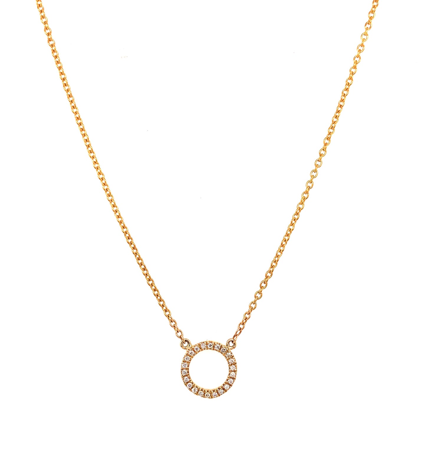 Front view of Open Circle Diamond Yellow Gold Pendant Necklace 0.11 cts