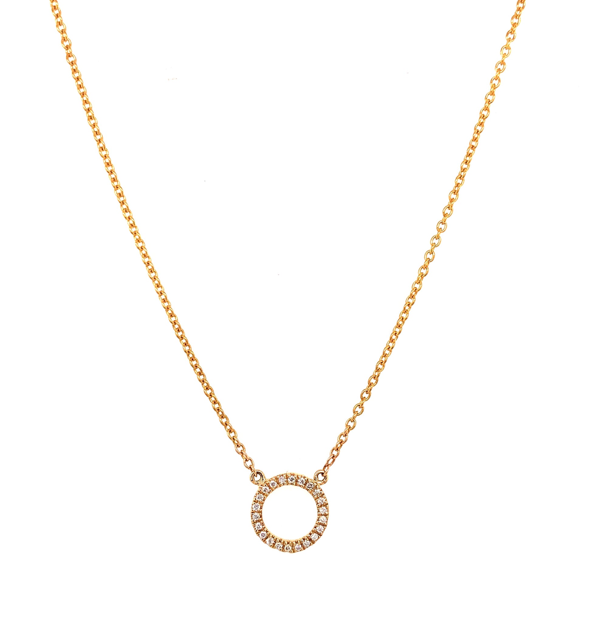 Front view of Open Circle Diamond Yellow Gold Pendant Necklace 0.11 cts