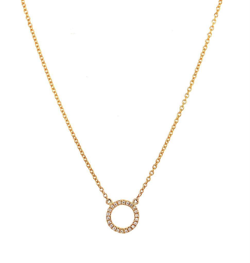 Open Circle Diamond Yellow Gold Pendant Necklace
