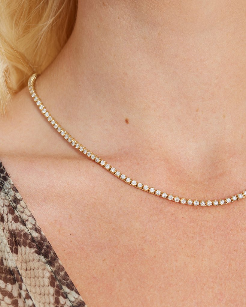 Try on view of Diamond Tennis Yellow Gold Necklace 4.12 cts