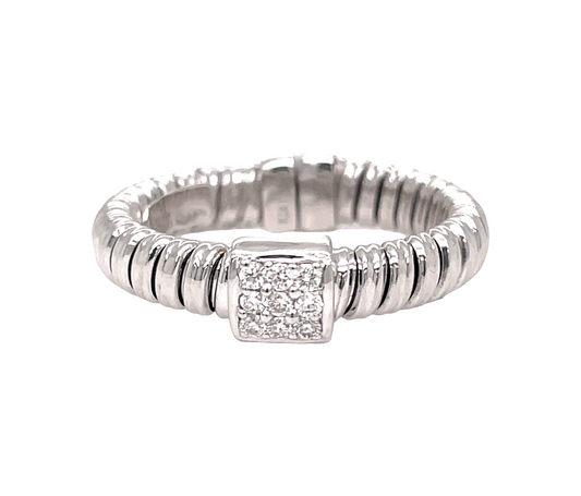 18K Italian White Gold Diamond Flexible Square Motif Ring Front view