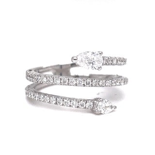 So stylish & modern  Set in 18k yellow gold  Round diamonds 0.50 cts  Baguette diamond 0.43 cts   Color F/G  Clarity VS1  Three row ring  12.00 mm wide.