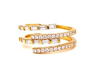Baguette & Round Diamond Wrap Around Yellow Ring Side view 