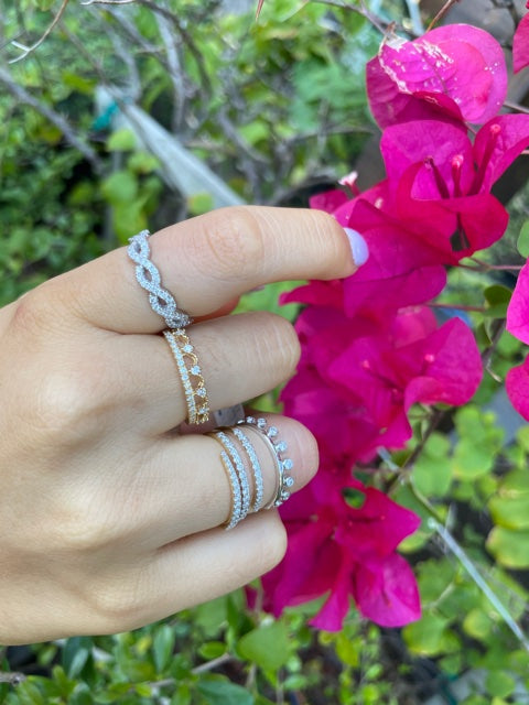 Adorn yourself in shimmer and sparkle with this stunning diamond accent crown eternity ring! Featuring 0.37 carats of bezel-set diamonds in a 14k white gold mounting, this gorgeous piece is size 6 and easy to stack with other rings.