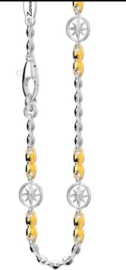 Front view of Zancan 18K White Gold Compass & 18k Yellow Gold Mariner Chain Link Necklace
