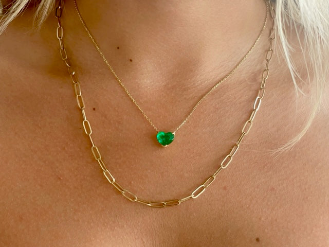 Solitaire Heart Shape Colombian Emerald Pendant Necklace