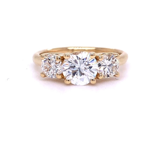 Custom Made Three Stone Engagement Ring in Yellow Gold Front view 