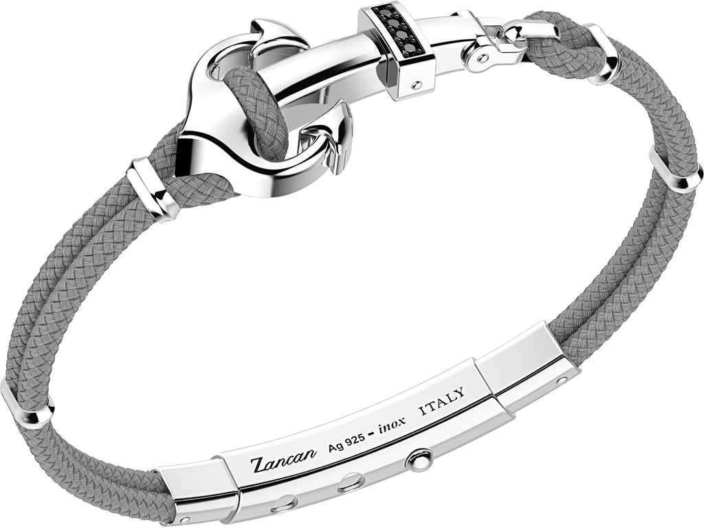 Italian made sterling silver bracelet  1" long sterling silver hook  Four spinels  Rhodium coated 8" long  Adjustable slide lock  Gray color cord
