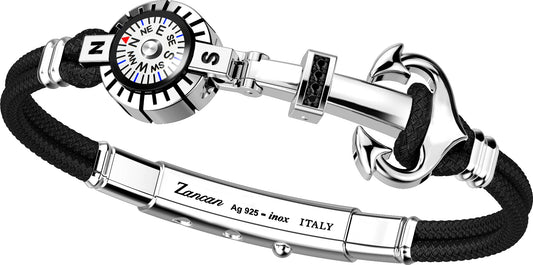 Zancan Anchor & Compass Black Bracelet Top view clasp fastened