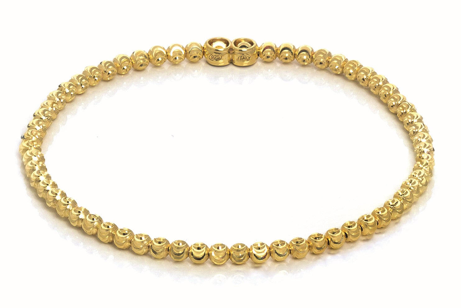 Front view of Sterling Silver Gold plated Flexible Bead Bracelet
