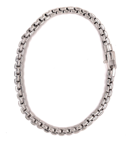 14k Italian White Gold Venetian Box Link Bracelet Top view clasp fastened