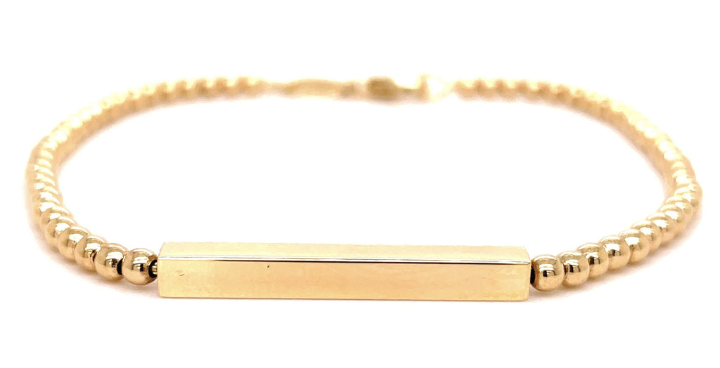 Italian made stackable bracelet   14k yellow gold bracelet  Bead style  Secure lobster with adjustable chain  Square bar    