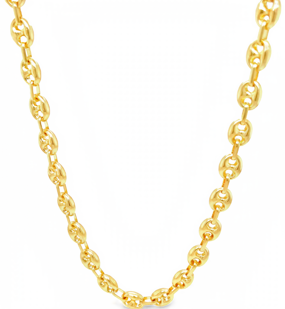 14k yellow gold.  Mariner link.  Secure lobster catch.  20" long.  6.30 mm thickness.