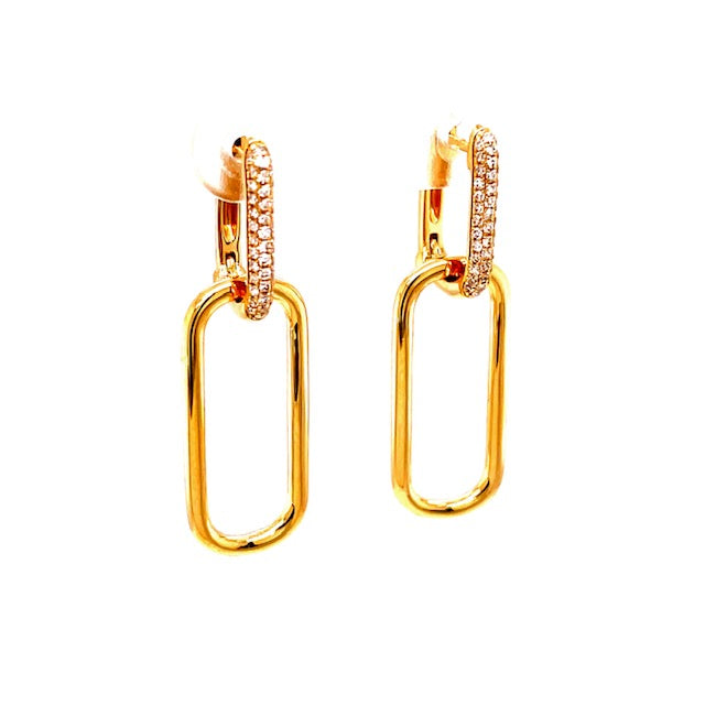 14k Yellow Gold Italian Earrings with 0.08 Carat Round Cut Diamonds and Huggie Closure, measuring 1.5" x 9.50mm. The 0.08 carat, round-cut diamonds shine brilliantly, and the huggie closure keeps them secure and comfortable for years of wear. These earrings are the perfect choice for any special occasion.