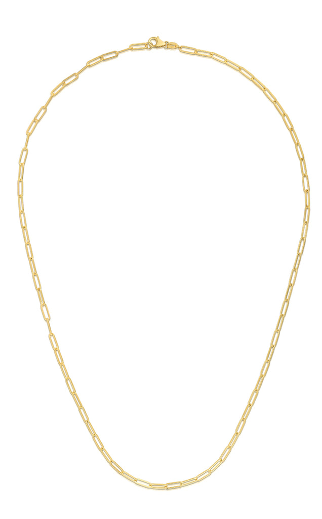 This classic, stylish necklace is crafted from 14k yellow gold and has a lobster catch for a secure fit. Its paperclip link design is an elegant all-day wear. 1.5mm