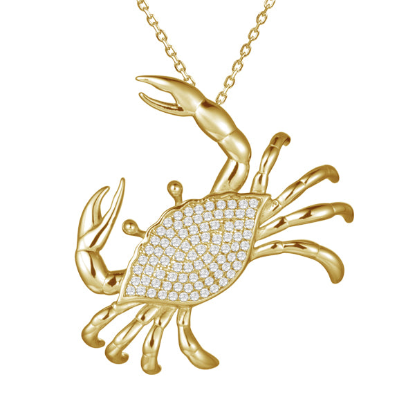 Beautiful crab pendant.  14k yellow gold.  Secure bail  22.00 mm length.  Round diamonds 0.13 cts   1.1 mm gold chain available (optional, not included in price) $199.00