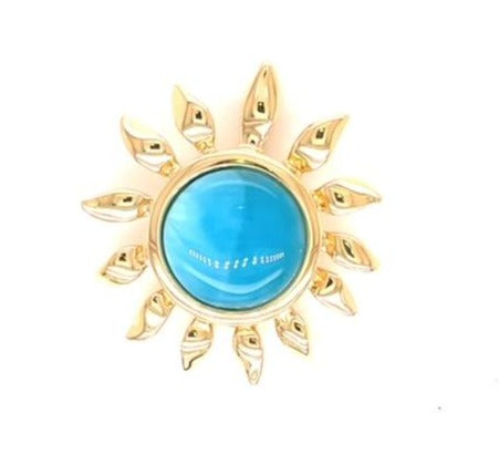 Front view of 14k Yellow Gold Larimar Sunflower Pendant Necklace