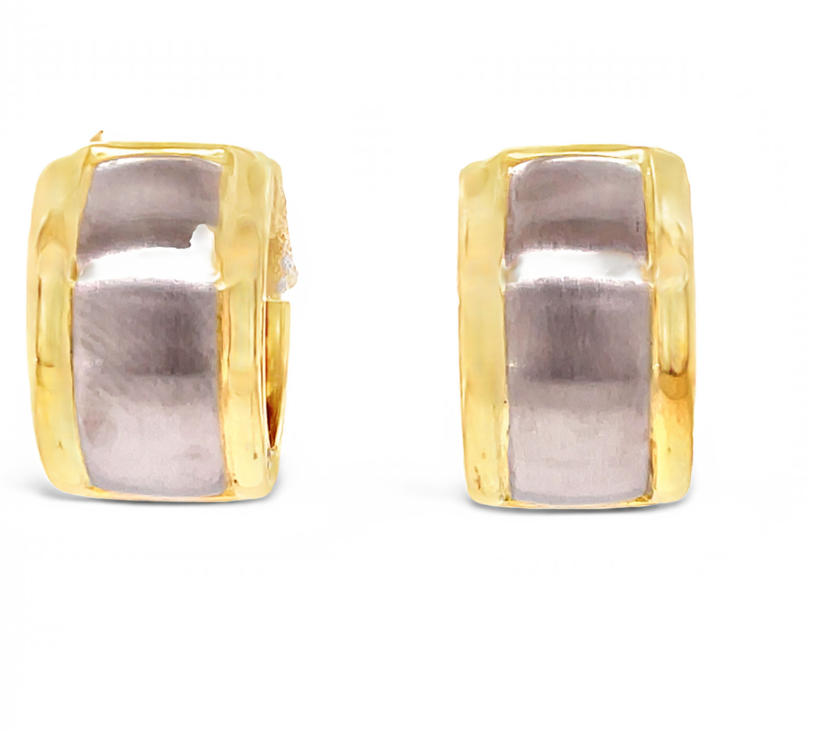 18k Italian yellow gold  15.00 mm long  Woven design  Secure omega clips  Matte finish