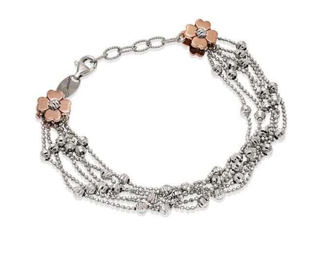 Sterling Silver Rose Gold Plated Multirow Flower Bracelet Top view 