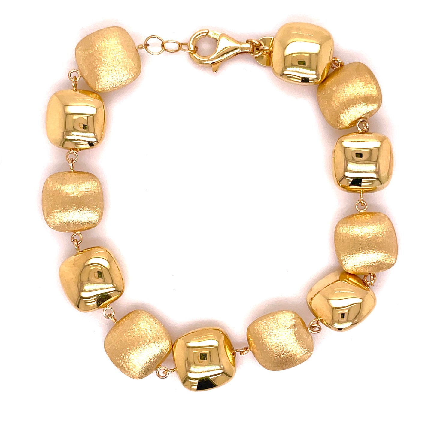 Italian Made Matte Finish Puffy Square Link Bracelet Top view clasp fastened