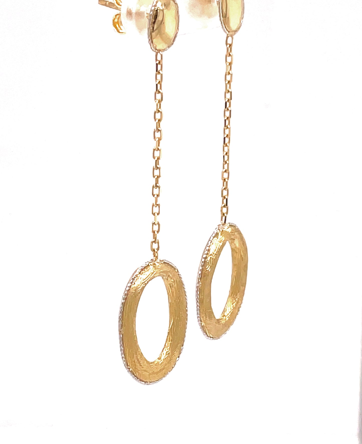 Two Tone Brushed Open Oval Drop Earrings Side view 
