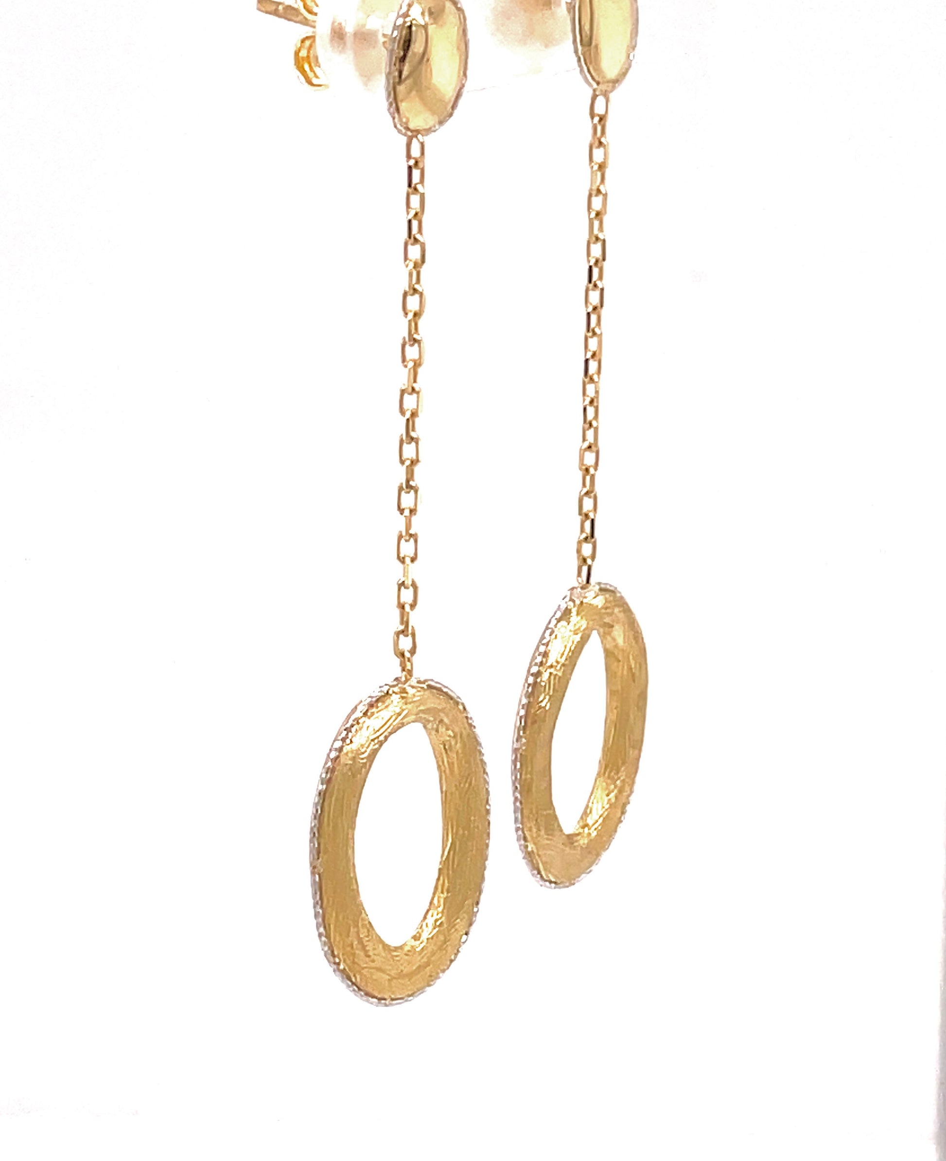 Two Tone Brushed Open Oval Drop Earrings Side view 