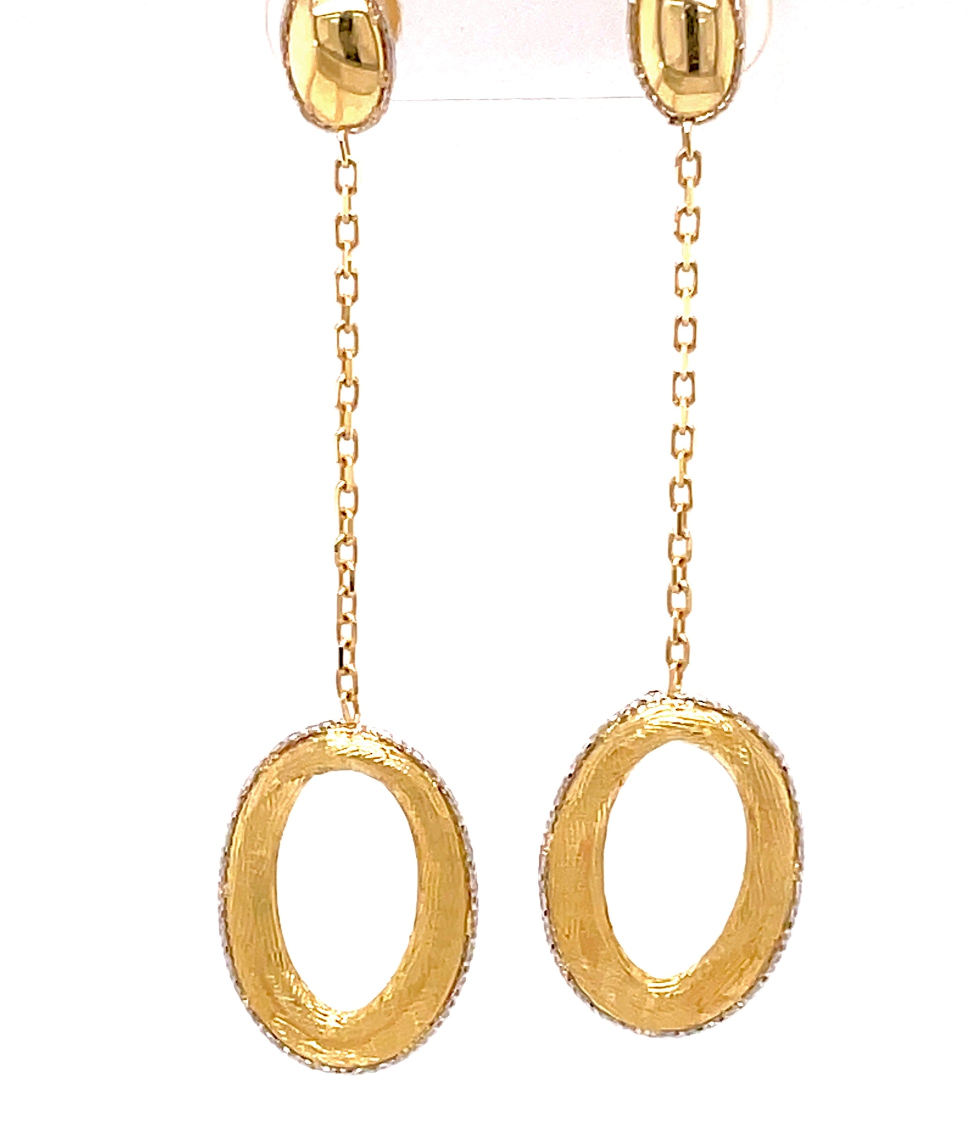 Two Tone Brushed Open Oval Drop Earrings Front view 