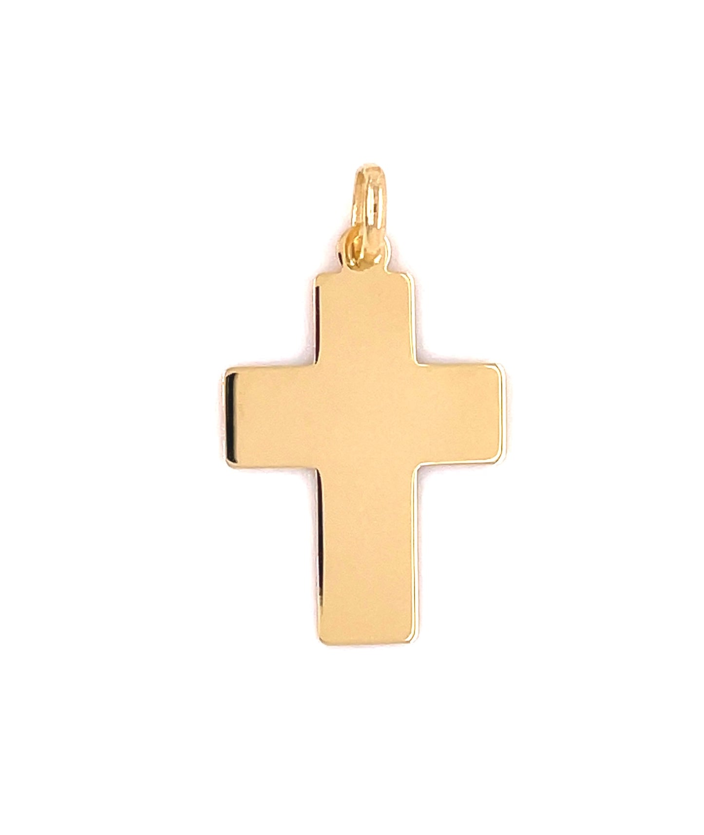 Side view of 14k Italian Yellow Gold Flat Square Cross
