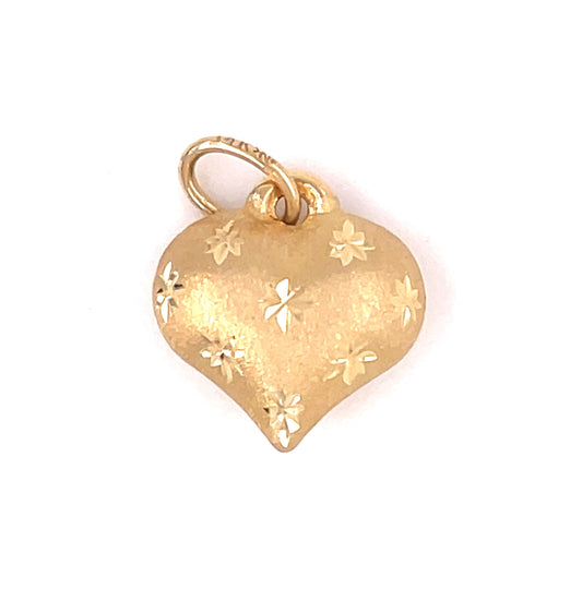 Top view of 14k Yellow Gold Diamond  Cut Puffed Heart Charm