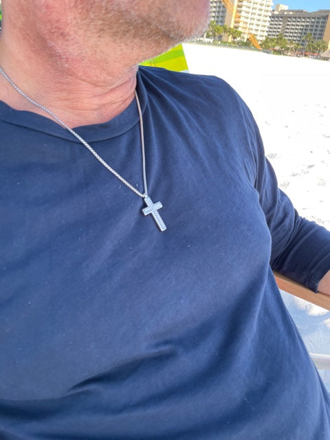 Zancan Italian Sterling Silver Blackened Cross Pendant Try on View