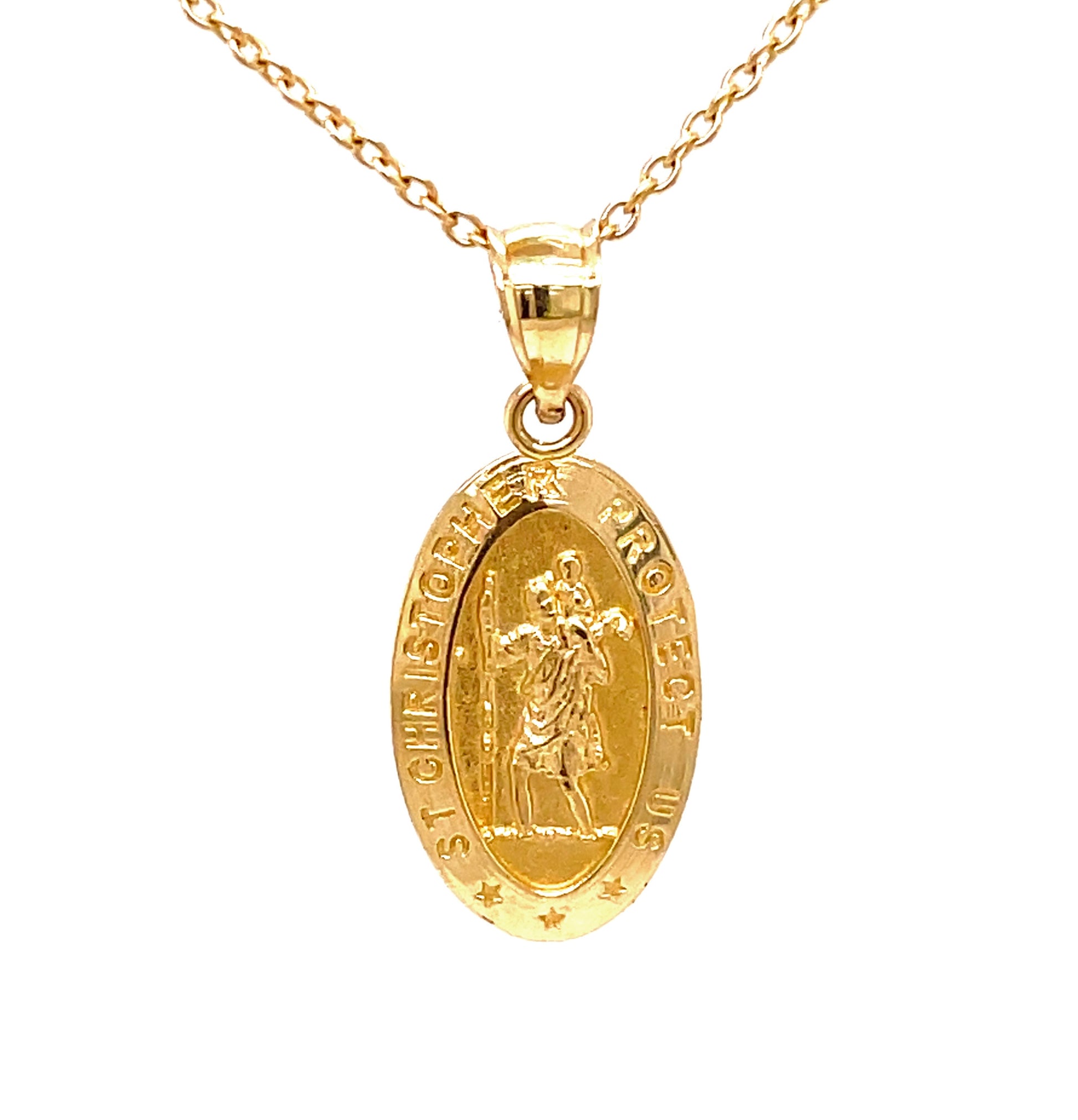Front view of 14k Italian Yellow Gold Saint Christopher Medal