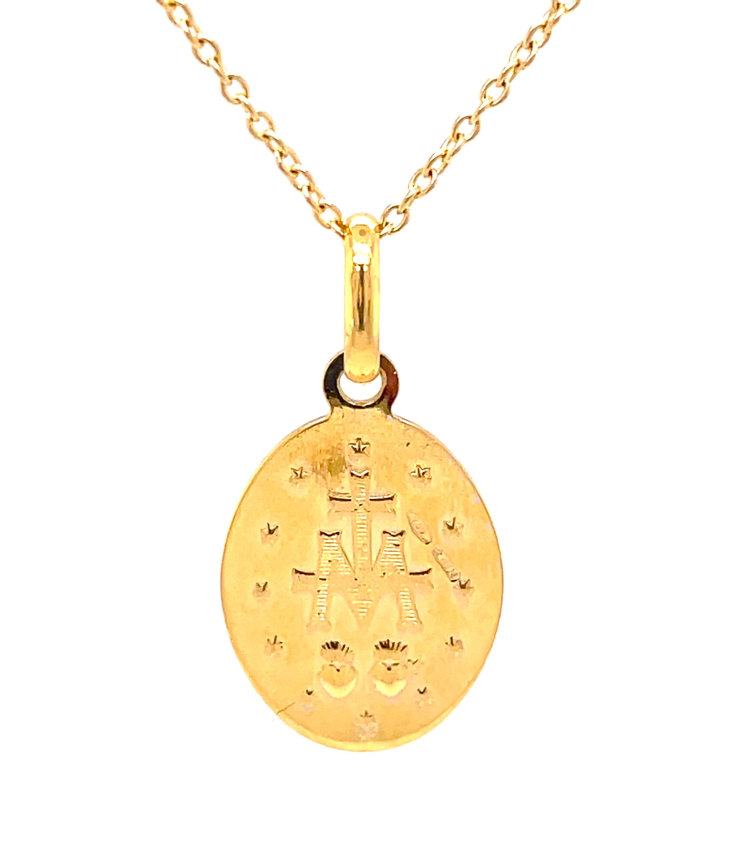 Back view of 14k Italian Two Tone Gold Miraculous Medal Necklace 30 X 15.00  MM