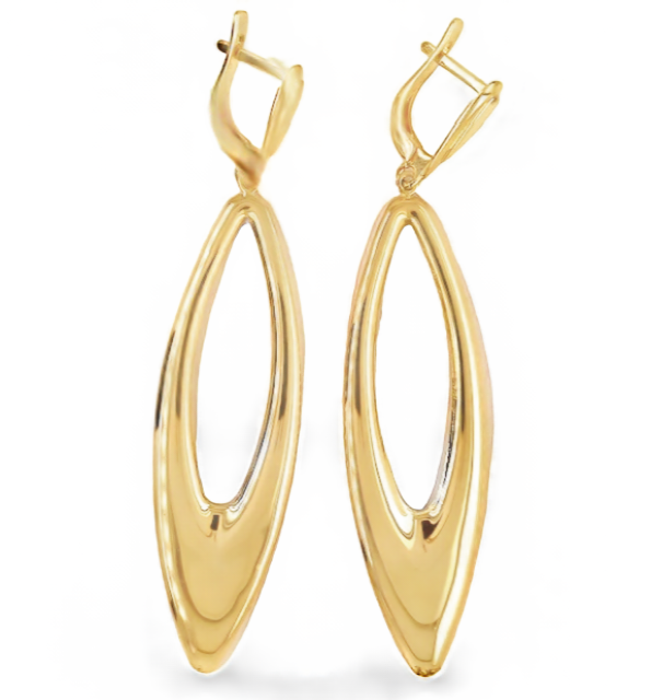 These stylish oval drop earrings are crafted from luxurious 14k yellow gold and feature an Italian-made secure hinged system. With their impressive 3" size, these striking hoops exude elegance and sophistication.