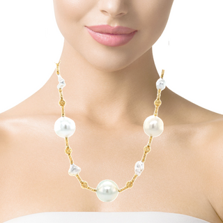 Large South Sea & Keshi Pearl Necklace Try on View