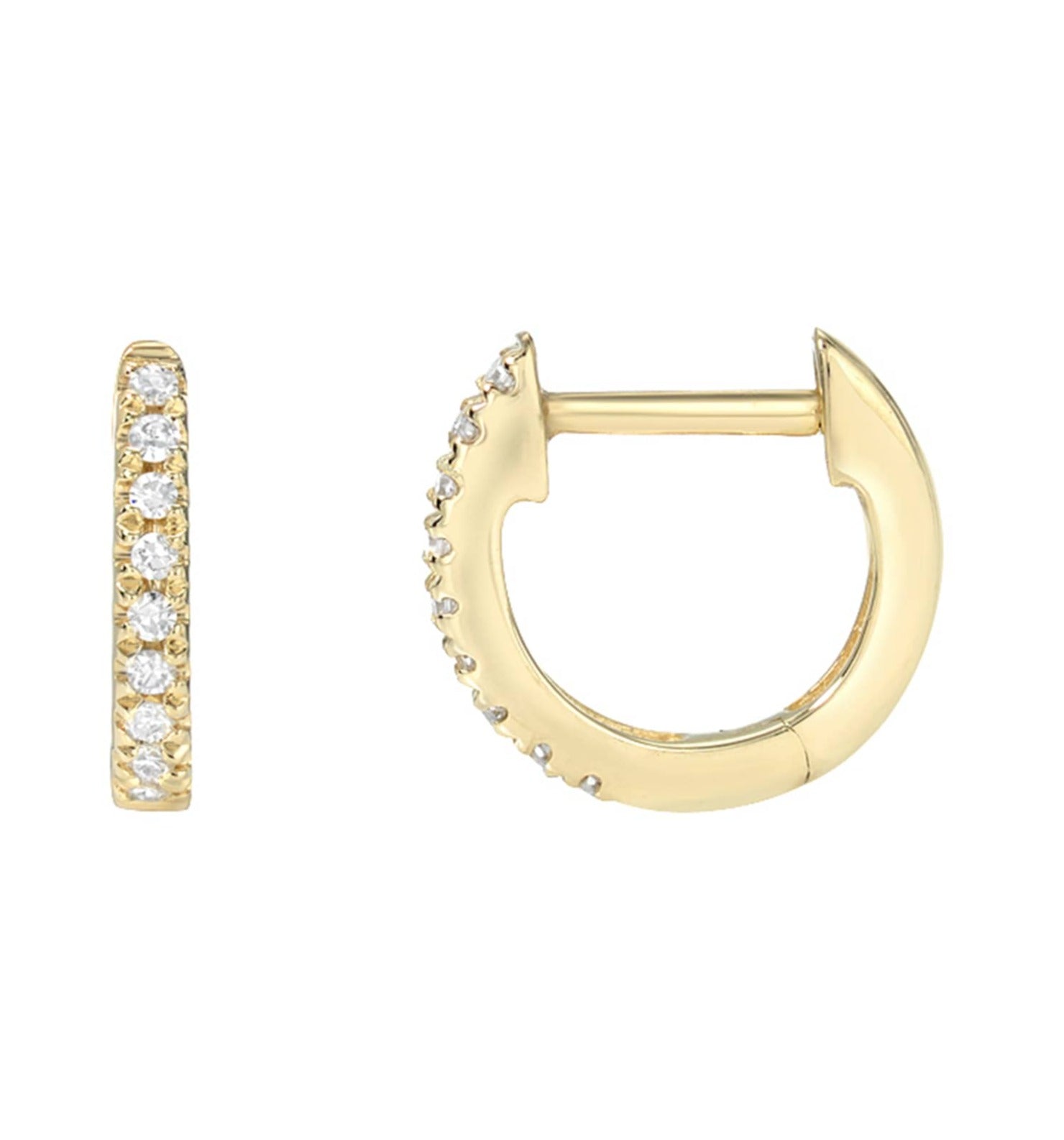 18k Diamond Huggie Earrings 0.18 cts Front and Side View