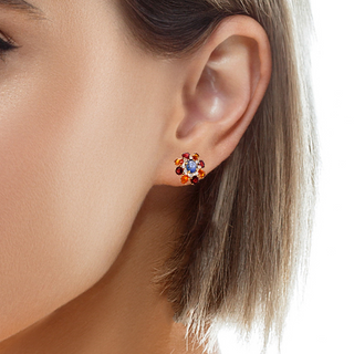 Garnet, Citrine & Sapphire Diamond Small Cluster Earrings