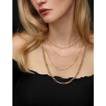 This classic, stylish necklace is crafted from 14k yellow gold and has a lobster catch for a secure fit. Its paperclip link design is an elegant all-day wear. 1.5mm