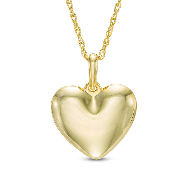 Medium 14k Italian Yellow Large Gold Puff Heart Pendant Necklace Front view