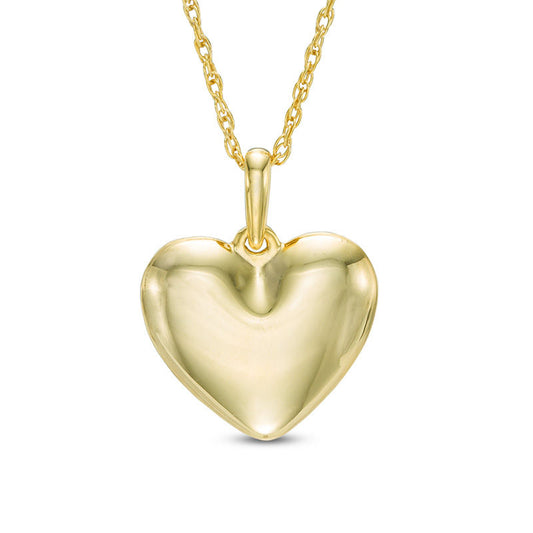 Medium 14k Italian Yellow Large Gold Puff Heart Pendant Necklace Front view