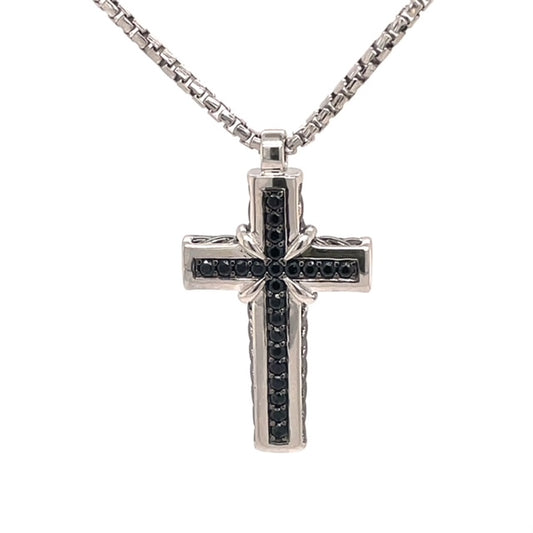 Front view of Zancan Italian Sterling Silver Black Spinel Cross Pendant