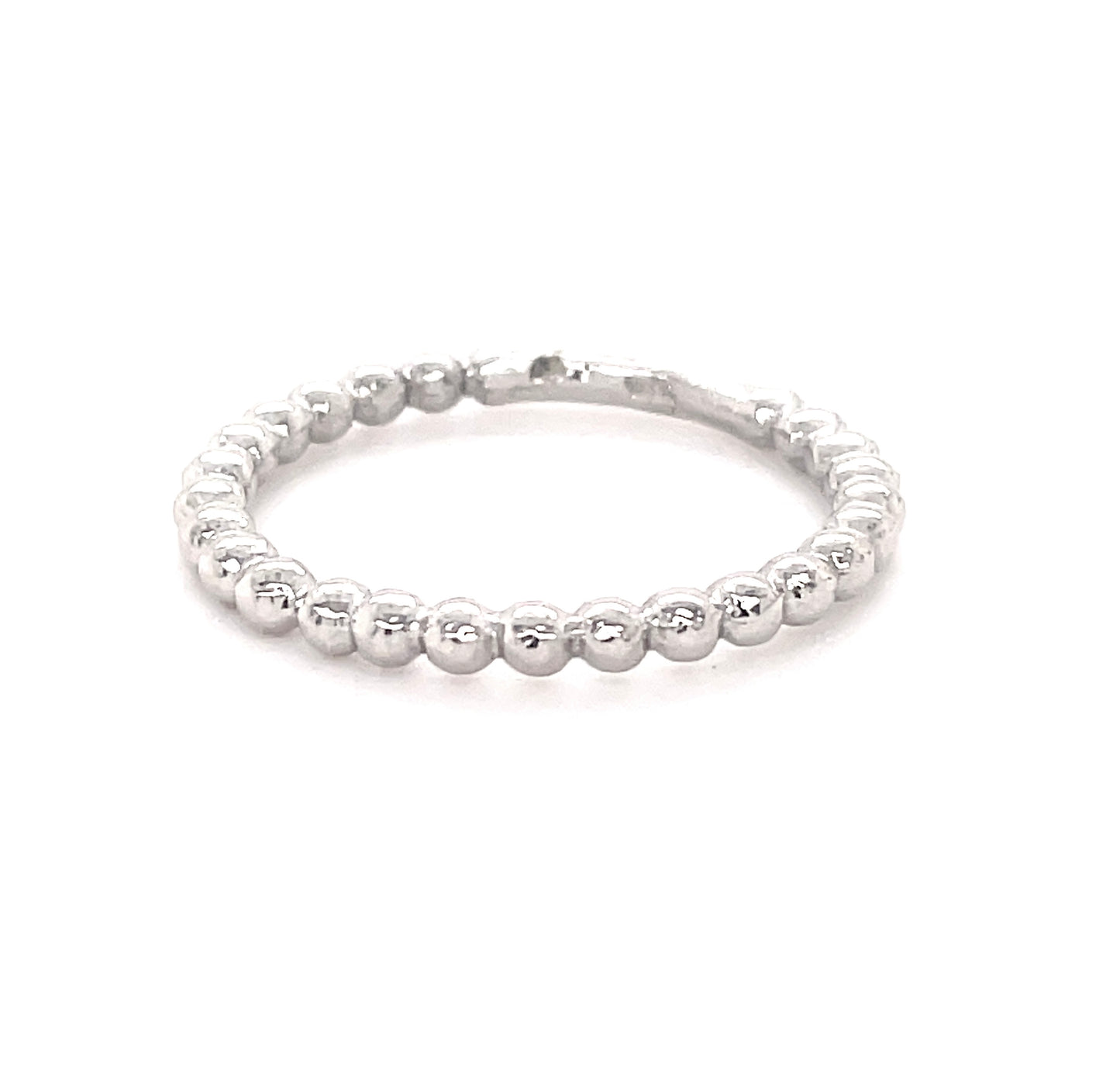 Stackable Beaded White Gold Ring Top view 