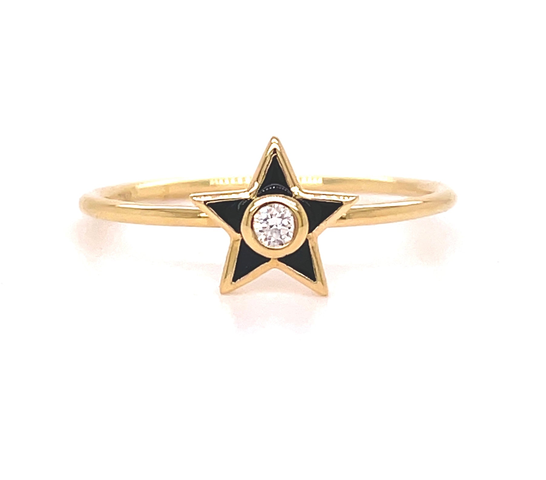 Front view of 18K Diamond Star Black Enamel Ring