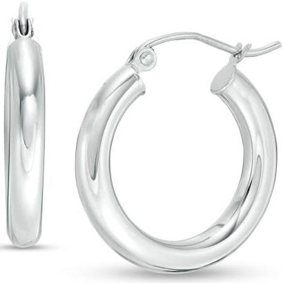 Medium Size 5.00 mm Italian Gold Hoops Earrings Front and Side View