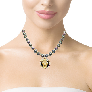 Versace Style Peacock Pearl Diamond Necklace