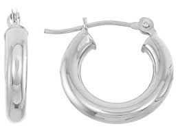 14k Italian white gold  16 mm diameter  3.00 mm thickness  Easy to wear  Secure latch system.