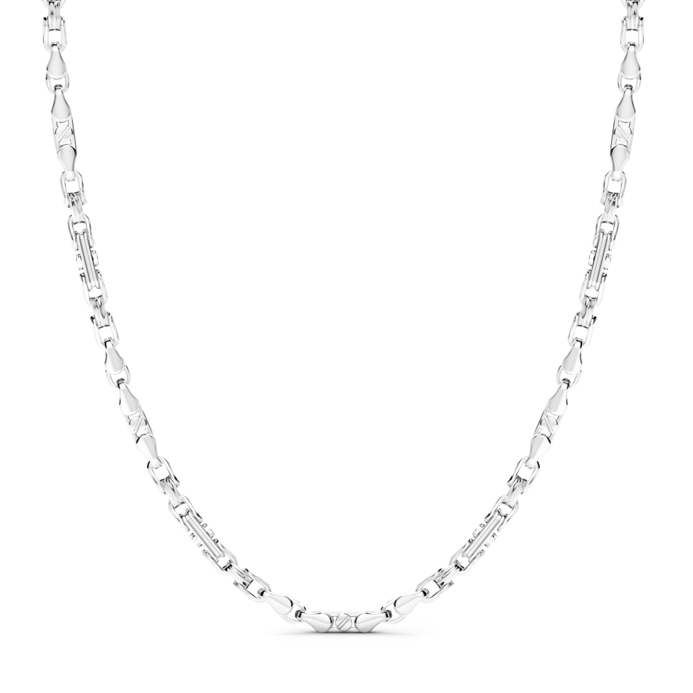 Zancan Thick Solid Sterling Silver Geometrical Link Chain Necklace Front view