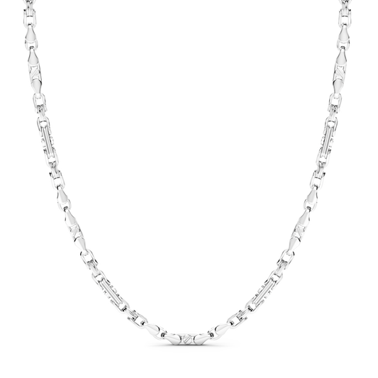 Zancan Thick Solid Sterling Silver Geometrical Link Chain Necklace Front view