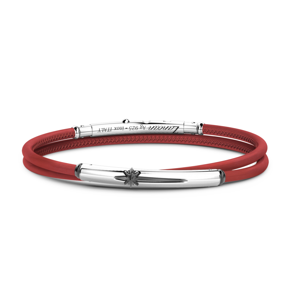 Front view of Zancan Sterling Silver Double Cord Red Leather Bracelet