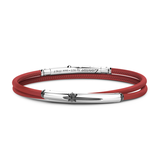 Front view of Zancan Sterling Silver Double Cord Red Leather Bracelet